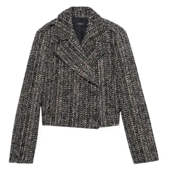 THEORY Double Breast Sargent Black Multi clipped Tweed Jacket Women’s 12 new - Picture 1 of 8